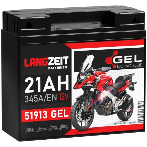 Langzeit Gel Motorradbatterie 51913 21Ah 12V