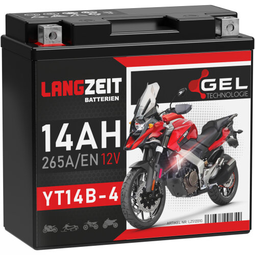 Langzeit Gel Motorradbatterie YT14B-4 14Ah 12V