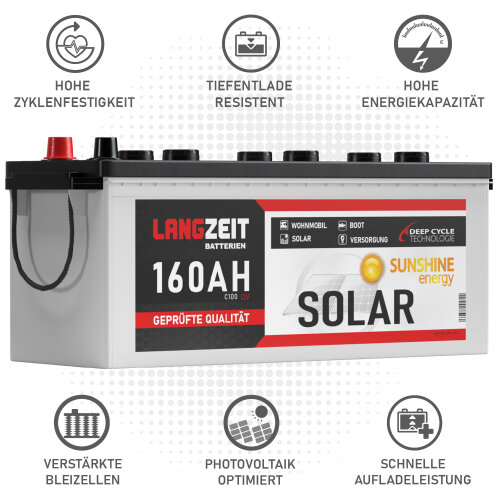 Langzeit Solarbatterie 160Ah 12V, 214,90 €